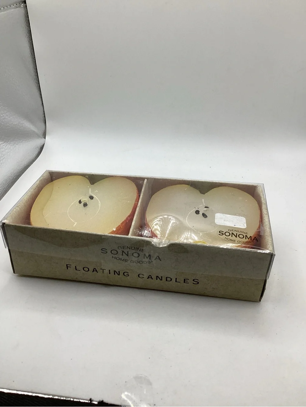 Sonoma Apple-Shaped Floating Candles in Cream and Red Trim